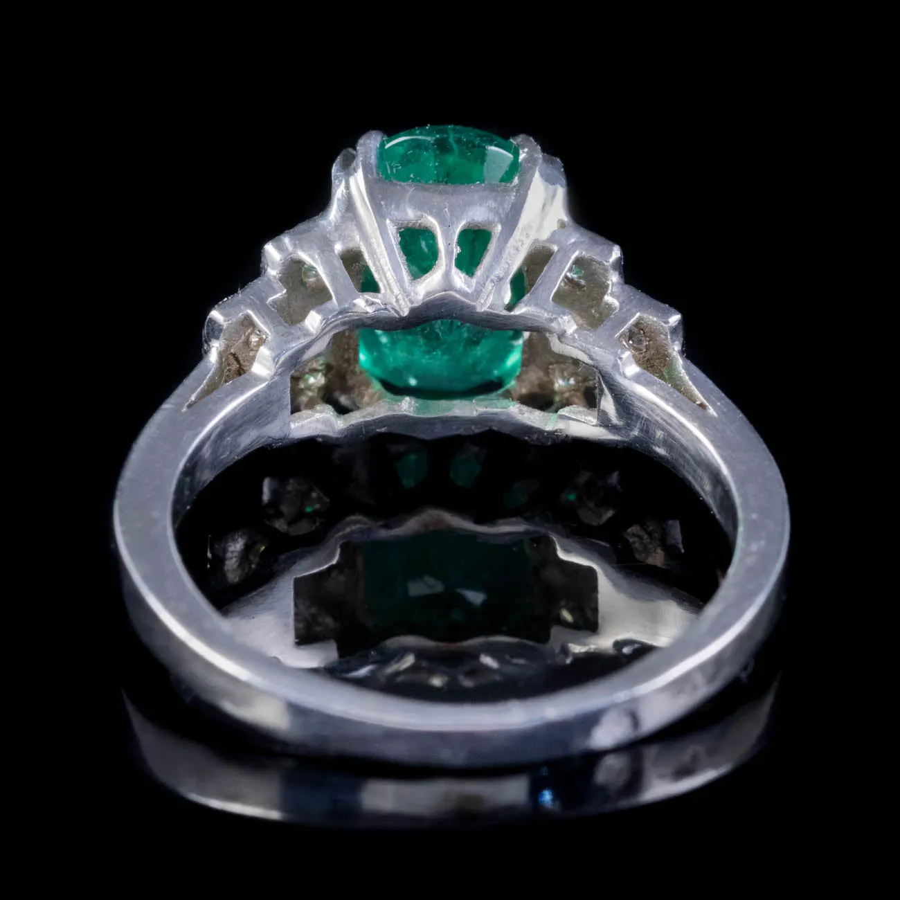 Vintage French 2Ct Emerald Diamond Engagement Ring 18Ct White Gold Circa 1950