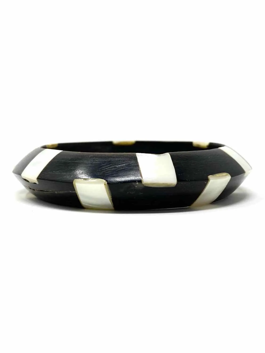 Vintage Wood Bangle Inlay Mother of Pearl Bracelet