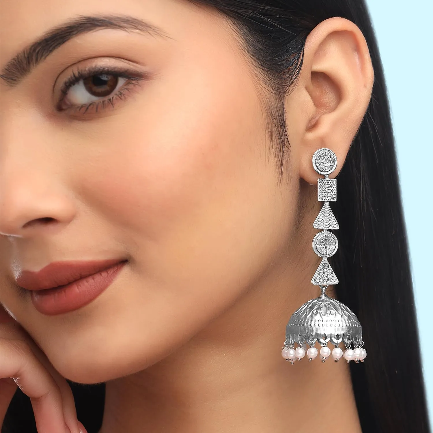 Yellow Chimes Earrings For Women Silver Oxidised Long Dangler Jhumka Earrings | Traditional Oxidised Silver Jhumki Earrings I Birthday Gift For Girls & Women Anniversary Gift for Wife