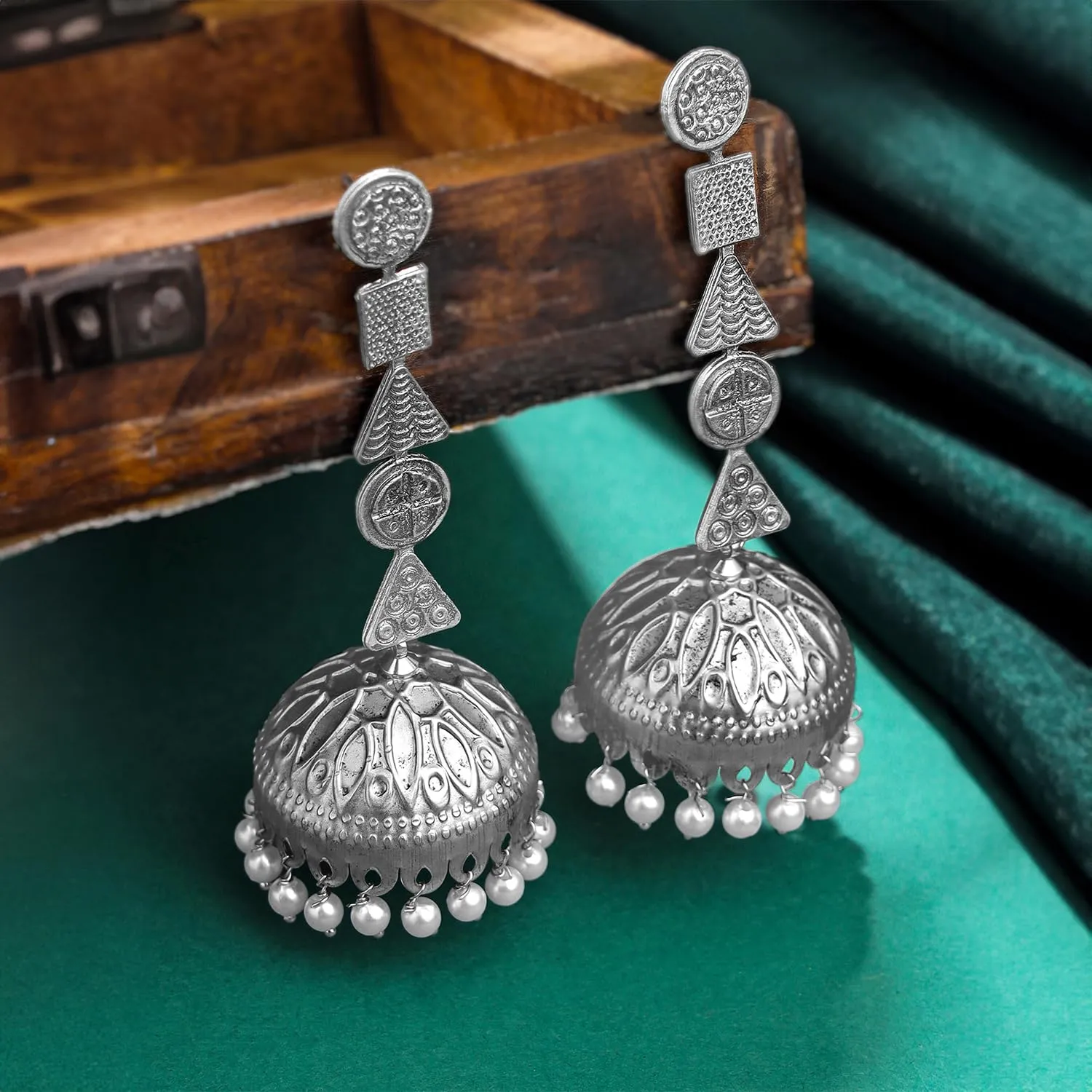 Yellow Chimes Earrings For Women Silver Oxidised Long Dangler Jhumka Earrings | Traditional Oxidised Silver Jhumki Earrings I Birthday Gift For Girls & Women Anniversary Gift for Wife