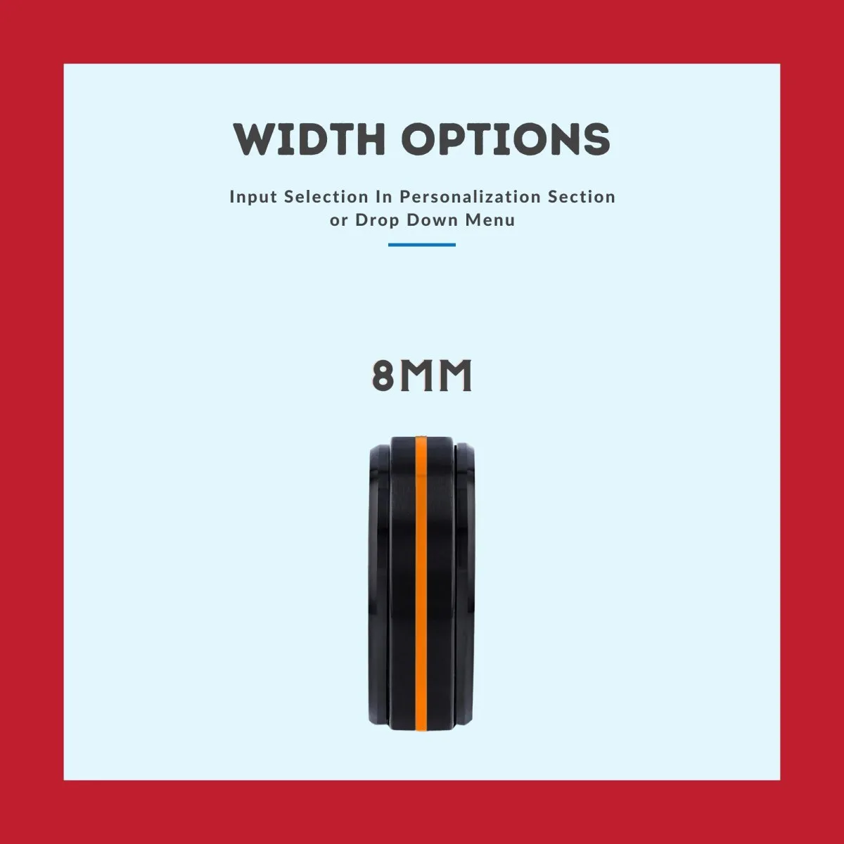 YONKERS | Black & Red Wood, Black Tungsten Ring, Orange Groove, Stepped Edge